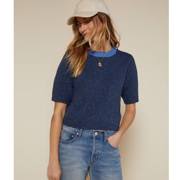 Outerknown Blue Sidney Sweater Organic Cotton Linen Silk Pullover Womens Size M - Picture 1 of 6